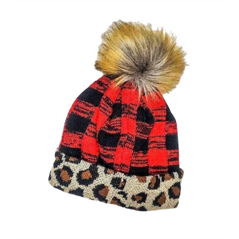 NEW PANACHE kid's buffalo beanie with leopard trim in red